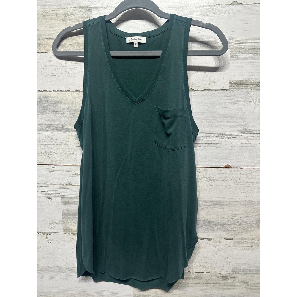 Another Love Tank Top Women Small Green V-Neck Modal Blend Pocket EUC
